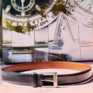 Coach Men's Black Leather Belt with Silver-Tone Buckle